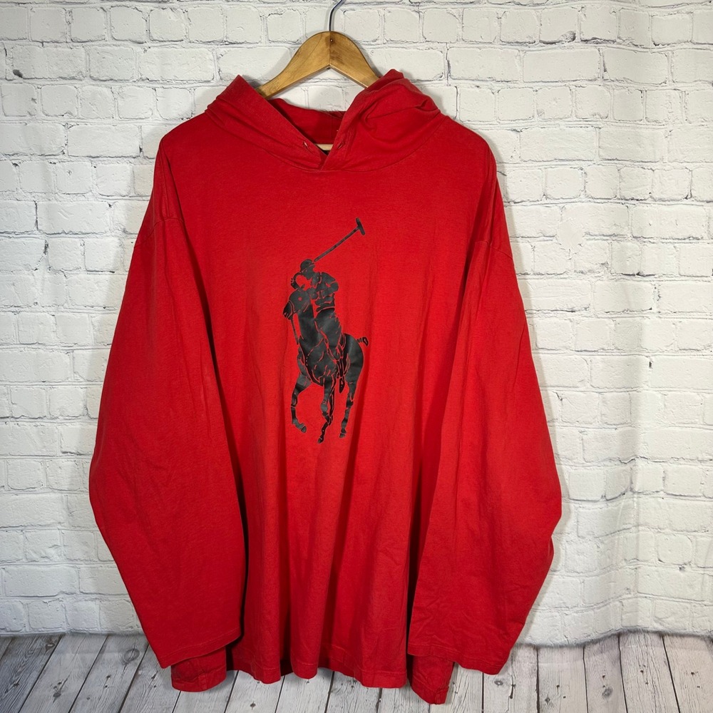 Polo Ralph Lauren Hoodie Mens 4XB Big Pony Red Hooded T-Shirt Long Sleeve